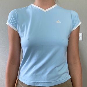 sky blue adidas high vneck tee
